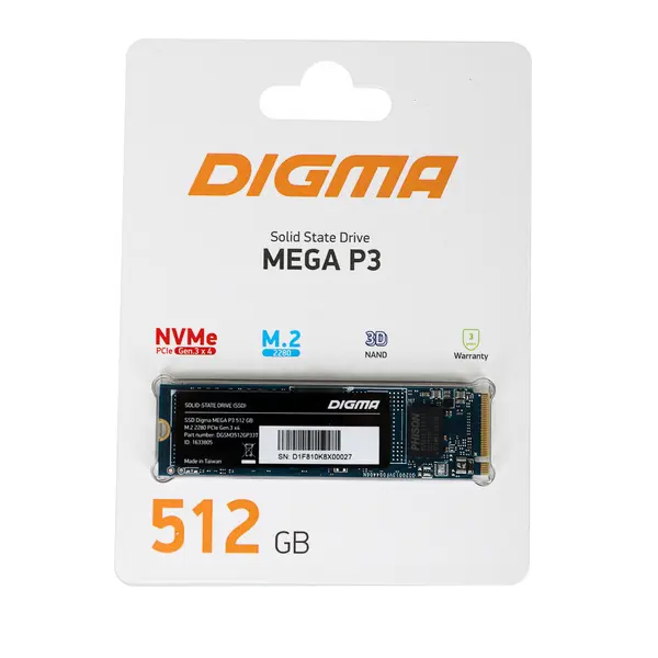 SSD накопитель DIGMA Mega M2 M.2 2280 512 ГБ (DGSM3512GM23T)