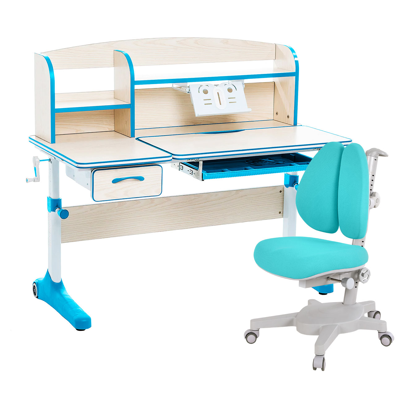 Комплект Anatomica Smart-50 парта+кресло+надстройка+подставка клен/голубой Armata Duos