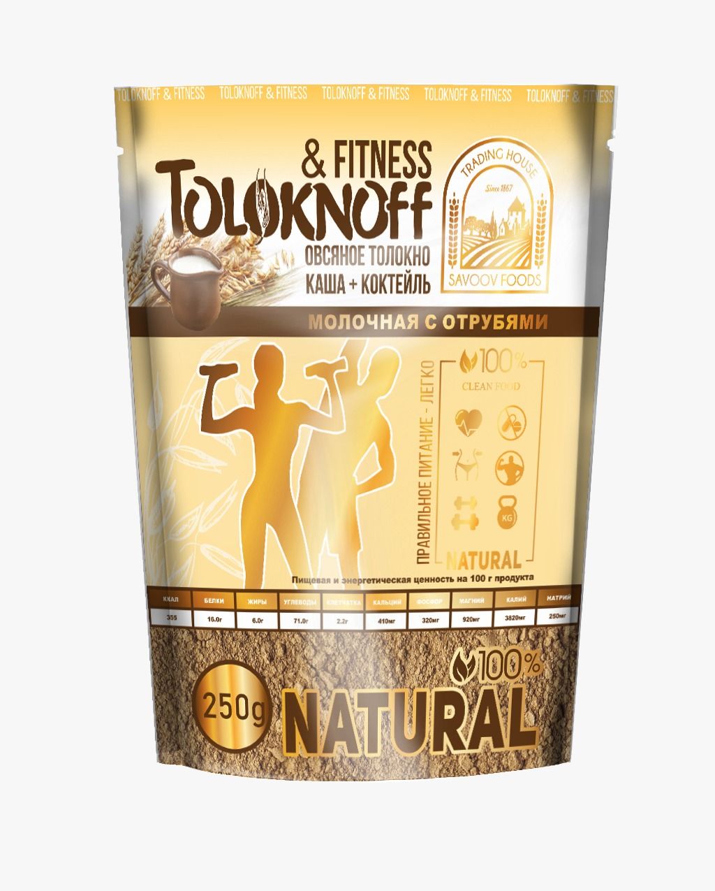 Каша Toloknoff fitness из овсяного толокна с молоком-отрубями 250г