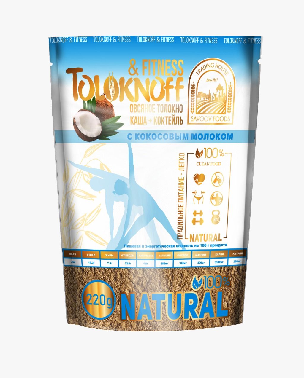 

Каша Toloknoff fitness из овсяного толокна с кокосовым молоком 220г