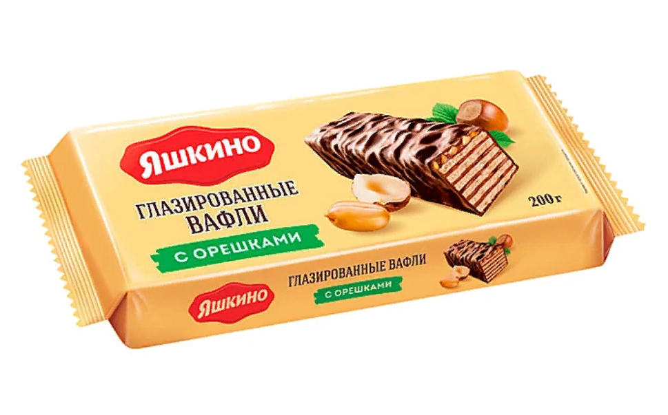 Вафли ЯШКИНО Глазированные с орешками, с какао, фундуком и арахисом, 200 г, ЯВ218, (2шт.)