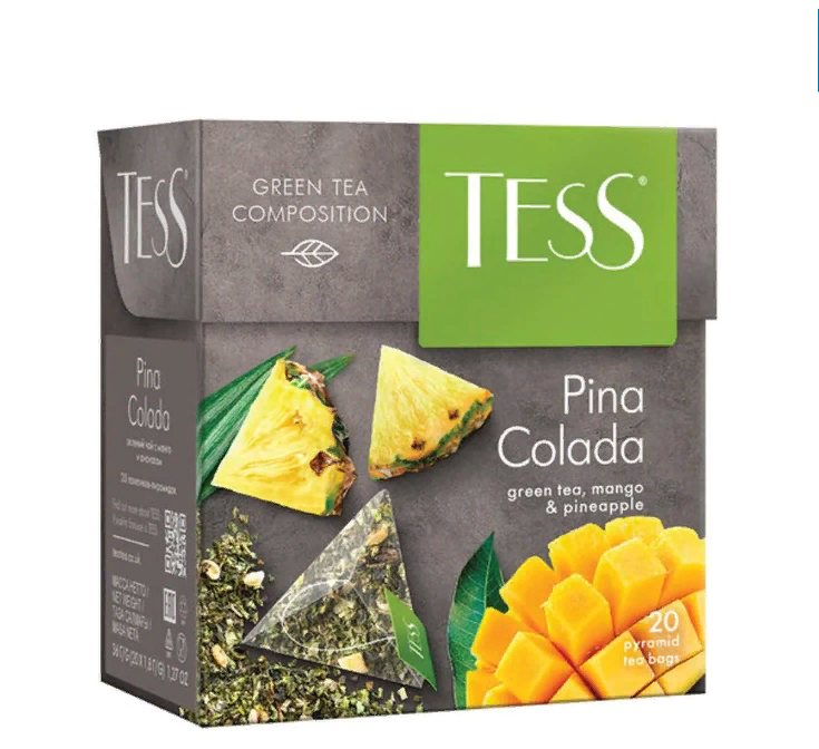 Чай TESS Pina Colada, зеленый с ароматом  фруктов, 20 пирамидок по 1,8 г,  (2шт.)