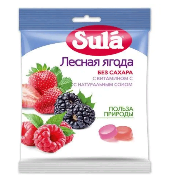 Карамель леденцовая SULA (Зула) Лесные ягоды, без сахара с витамином С, 60 г, (2шт.)