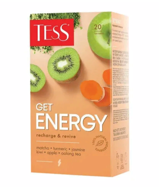 Чай TESS  Get Energy, зеленый с ароматом киви  20 пакетиков по 1,5 г, (2шт.)