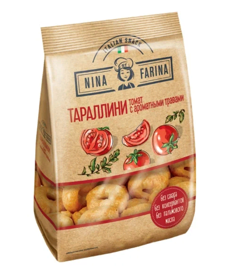 Мини-сушки (тараллини) NINA FARINA с томатом и ароматными травами, пакет, 180 г (3шт.)