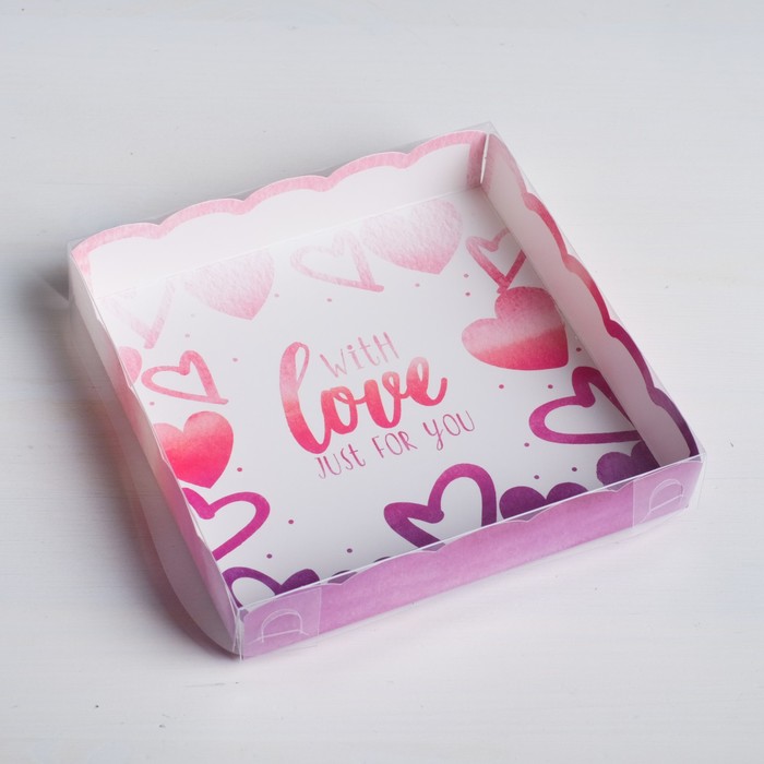 

Коробка для кондитерских изделий с PVC-крышкой With love, 15 х 15 х 3 см 5 шт., Разноцветный