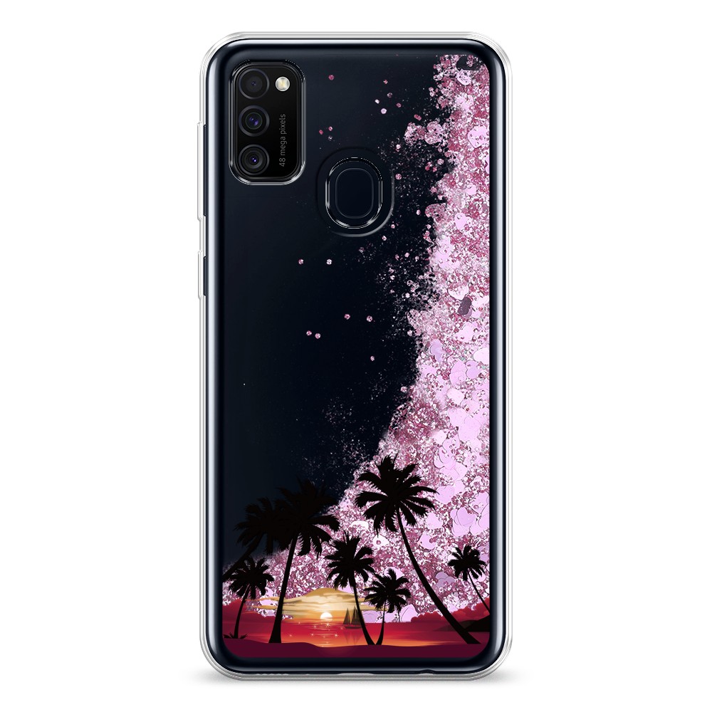 

Жидкий чехол с блестками "Закат и пальмы" на Samsung Galaxy M30s, 29894-1
