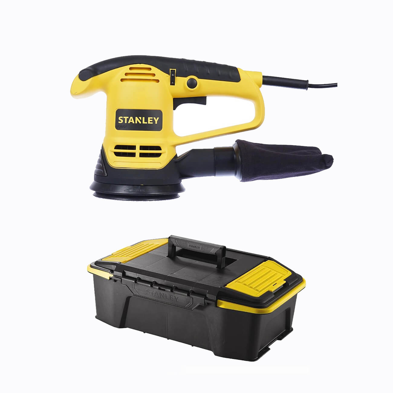 фото Шлифмашина эксцентриковая stanley srs480-ru + ящик для инструмента stanley