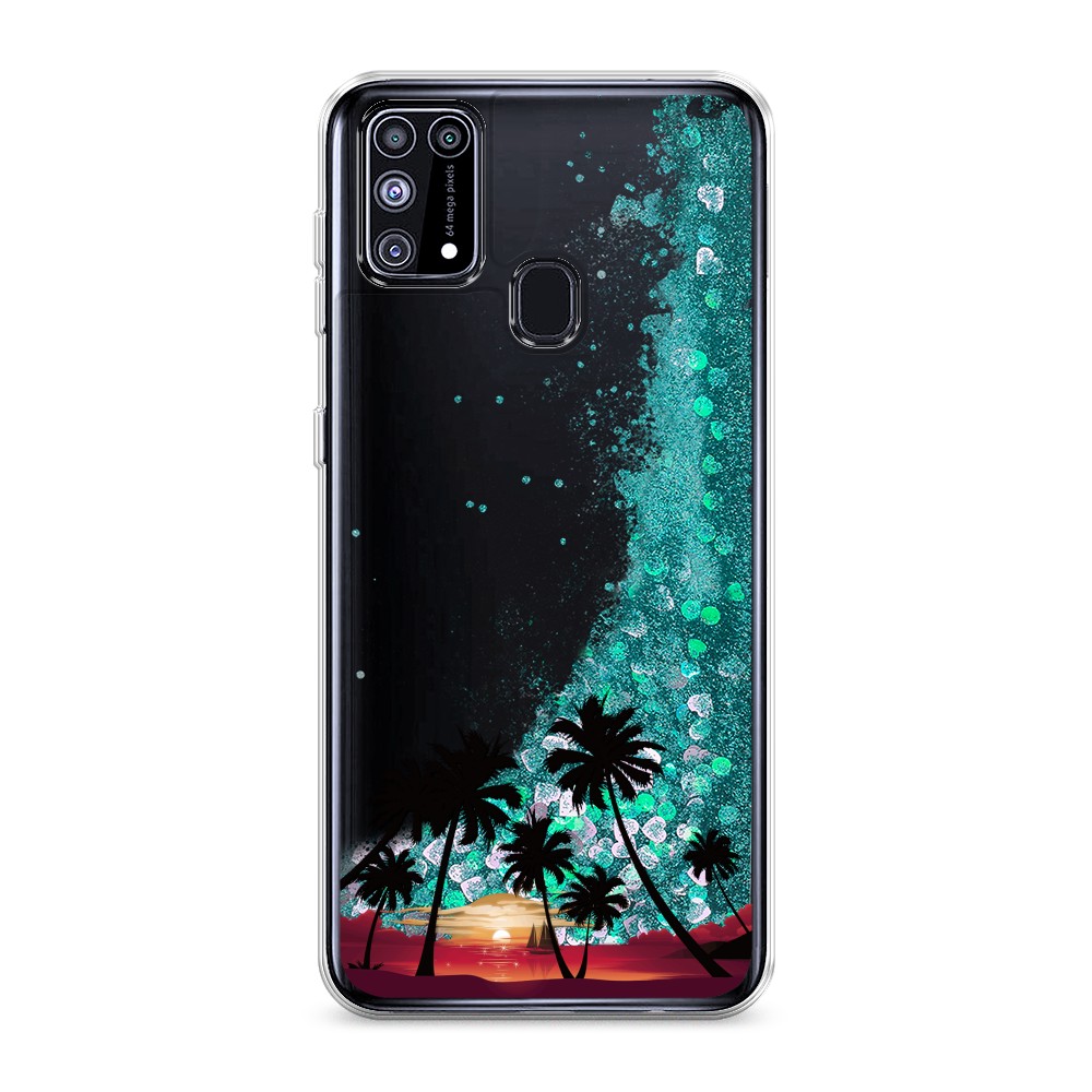 

Жидкий чехол с блестками "Закат и пальмы" на Samsung Galaxy M31, 2100795-1
