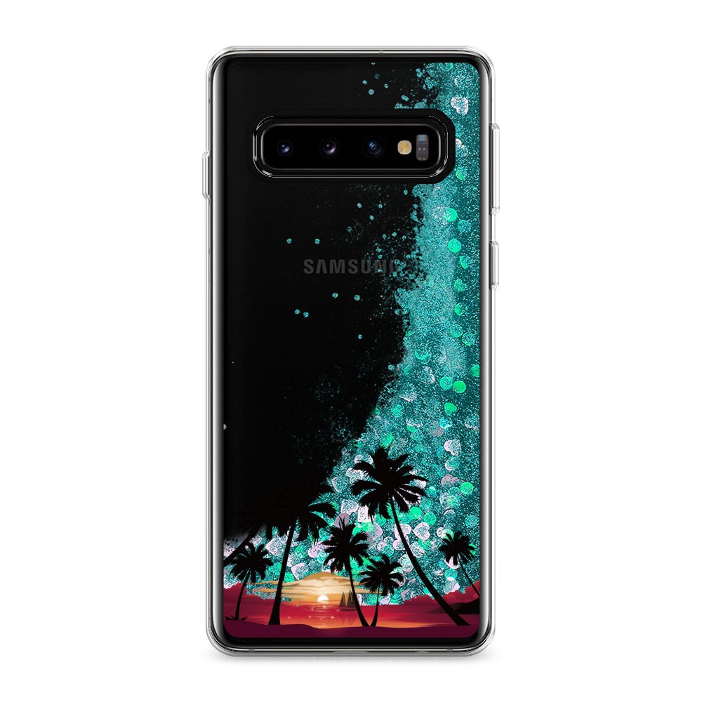 

Жидкий чехол с блестками "Закат и пальмы" на Samsung Galaxy S10, 27095-1