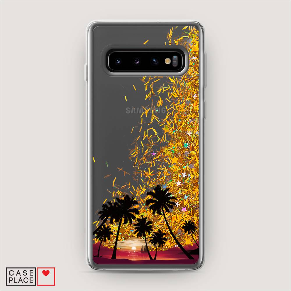 

Жидкий чехол с блестками "Закат и пальмы" на Samsung Galaxy S10 +, 27190-1