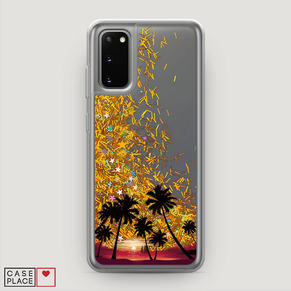 

Жидкий чехол с блестками "Закат и пальмы" на Samsung Galaxy S20, 29290-1