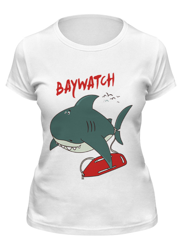 

Футболка женская Printio Акула (baywatch) белая M, Белый, Акула (baywatch)