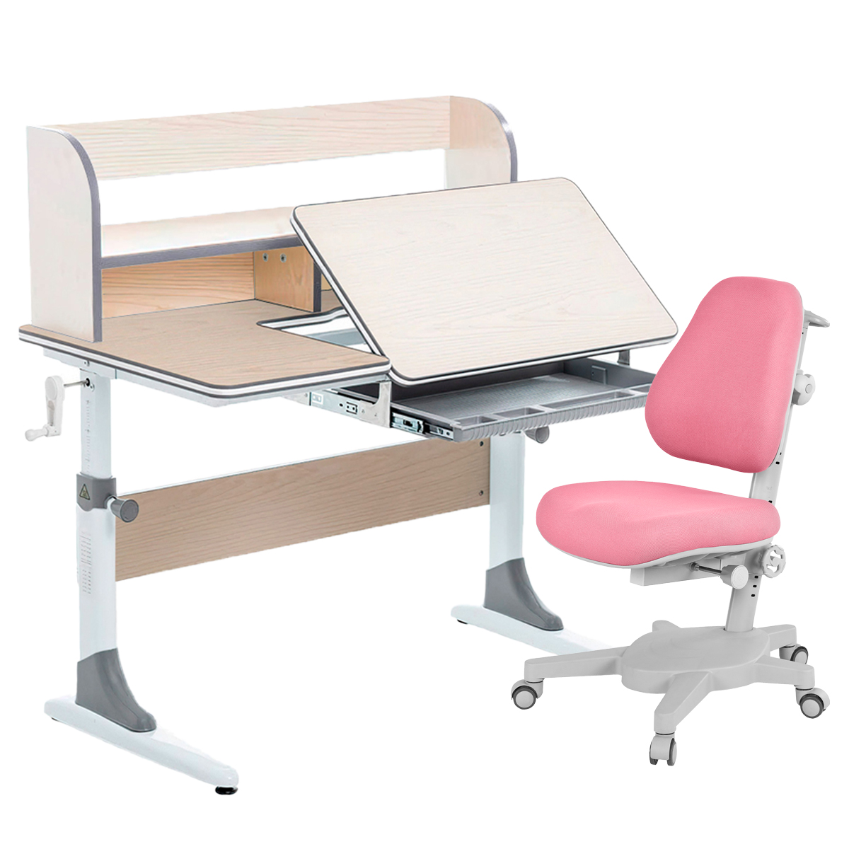 фото Комплект парта+кресло+органайзер anatomica smart-30 клен/серый с розовым креслом armata