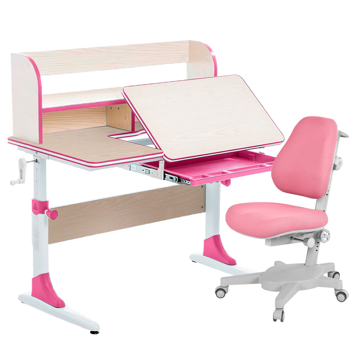 фото Комплект парта+кресло+органайзер anatomica smart-30 клен/розовый с розовым креслом armata