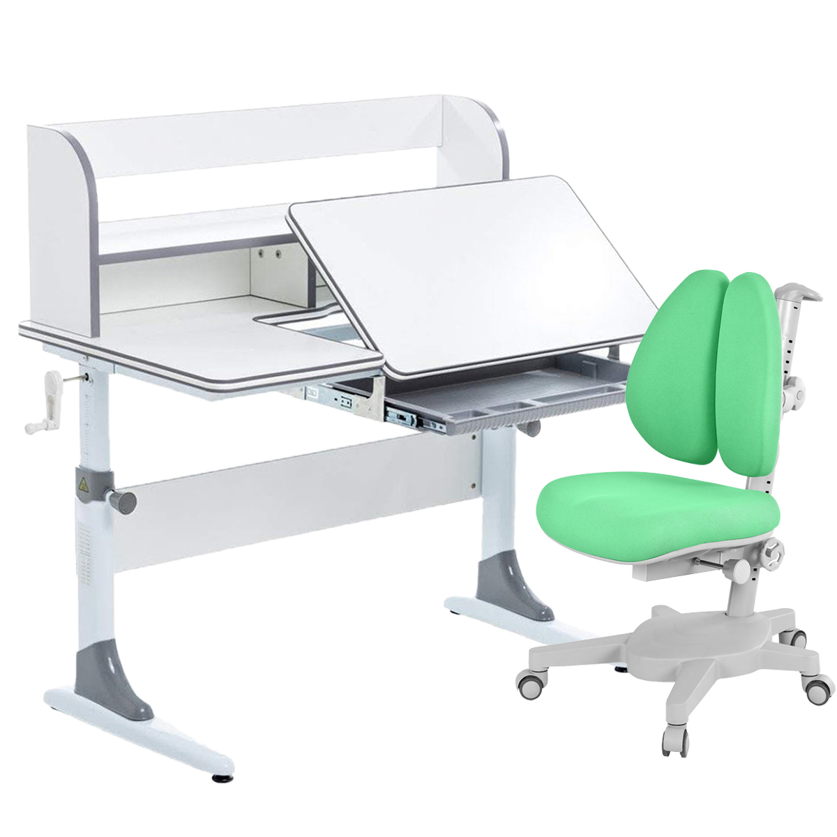 фото Комплект парта+кресло+органайзер anatomica smart-30 белый/серый с зел. креслом armata duos