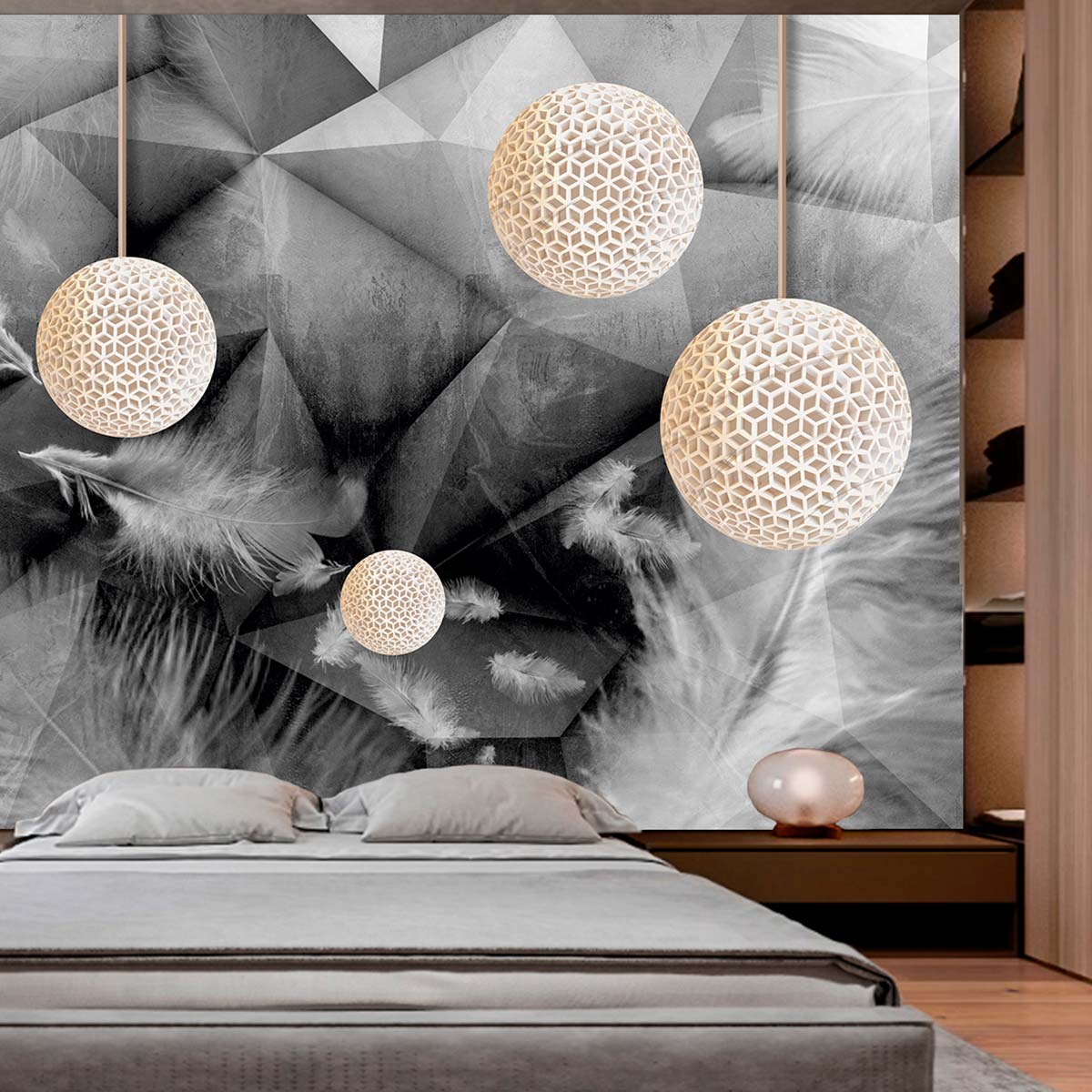 Бумажные фотообои бесшовные VEROL Геометрия и перья 3D 3,1 м2 200х155 см декор для дома