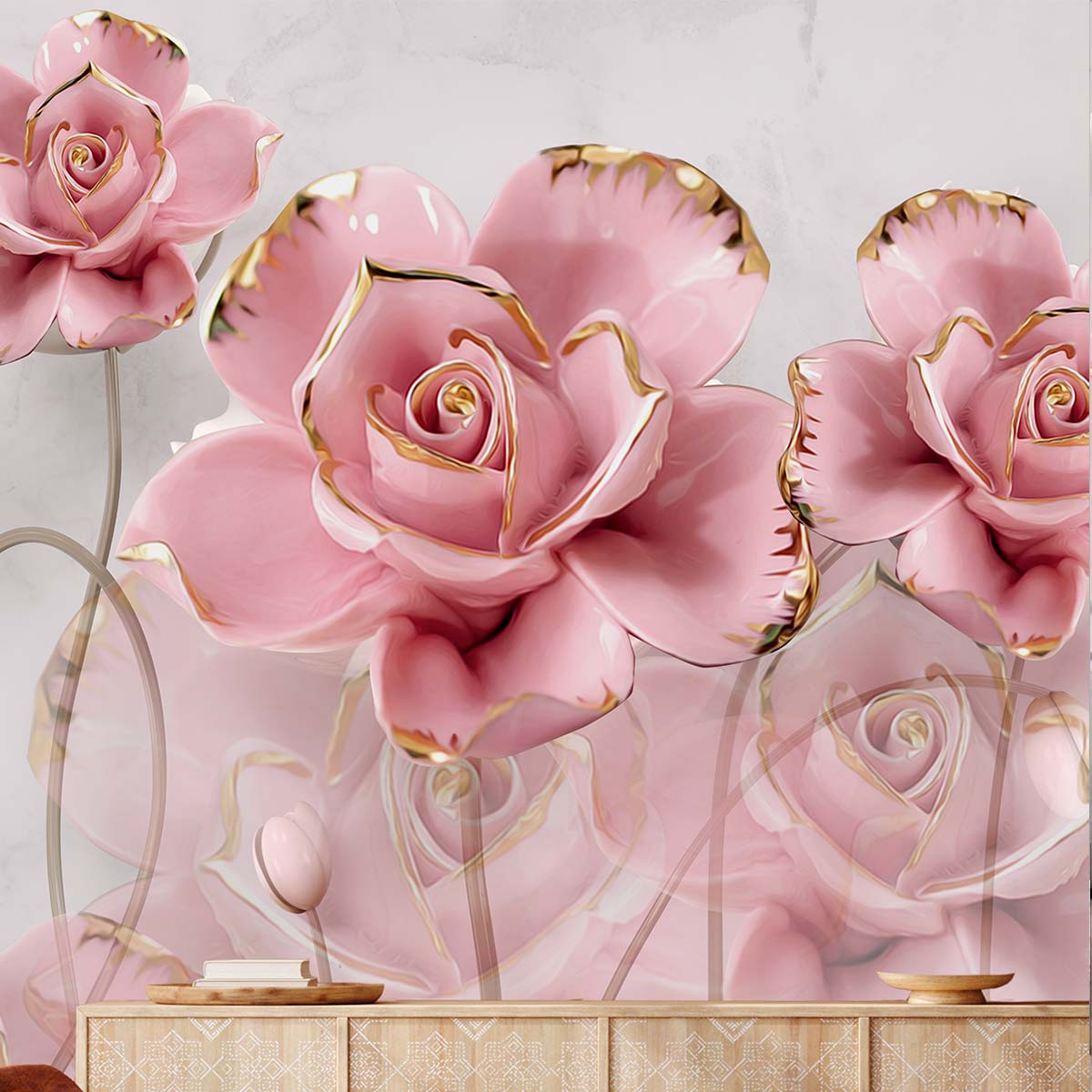 фото Бумажные фотообои бесшовные verol цветы 3d 3,1 м2 200х155 см отделка стен декор для дома