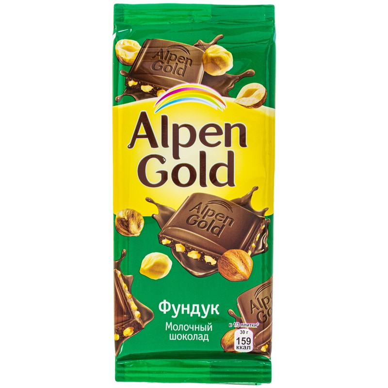Шоколад Alpen Gold плитка молоч.с фунд., 85г, (2шт.)