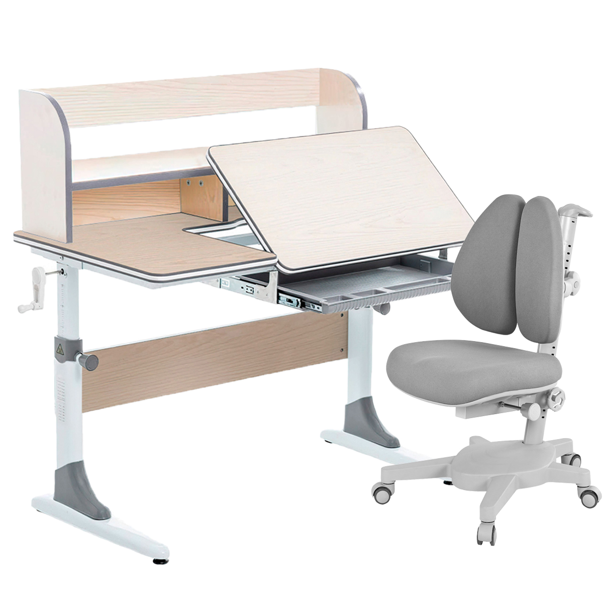 Комплект парта+кресло+органайзер Anatomica Smart-30 клен/серый с серым креслом Armata Duos