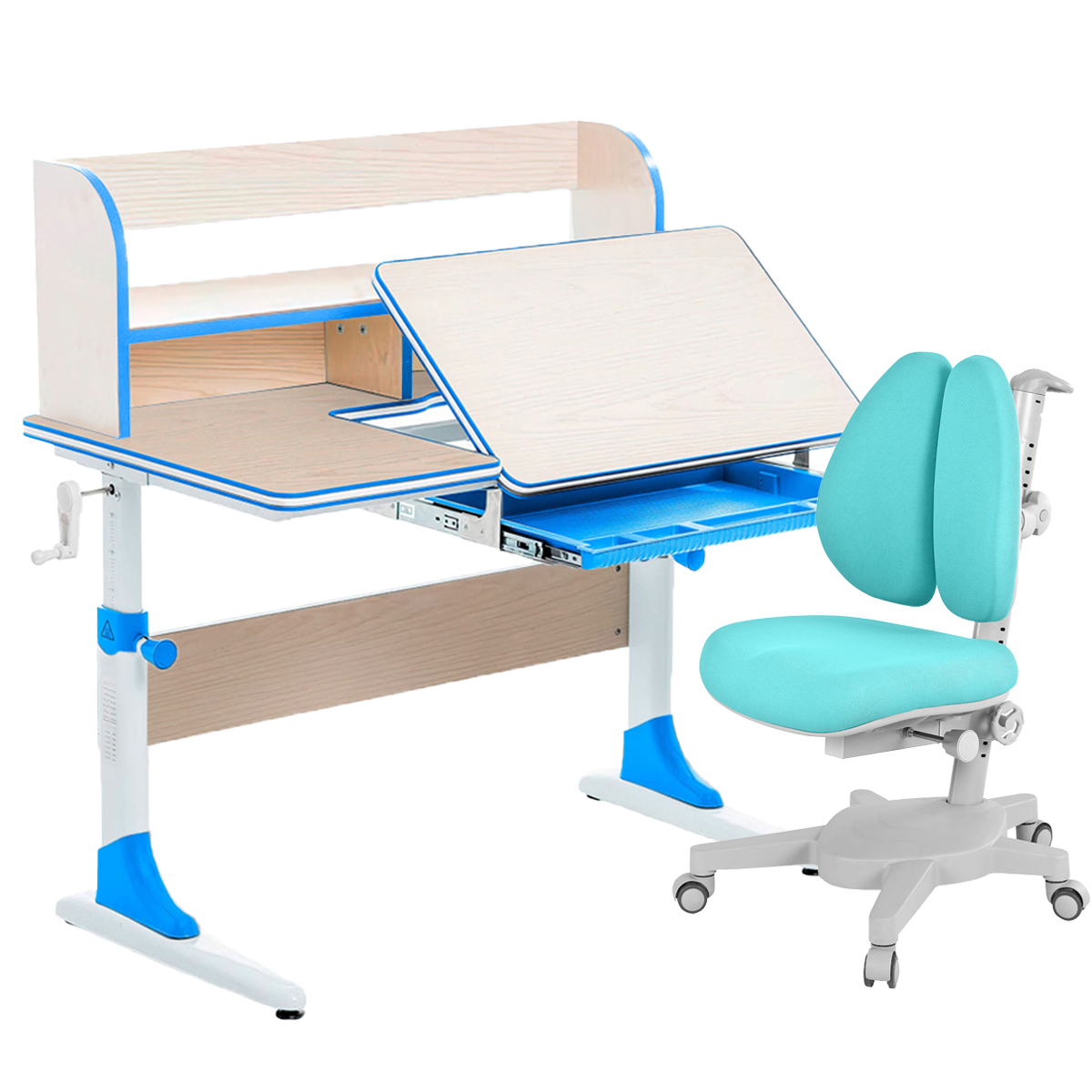 фото Комплект парта+кресло+органайзер anatomica smart-30 клен/голубой armata duos