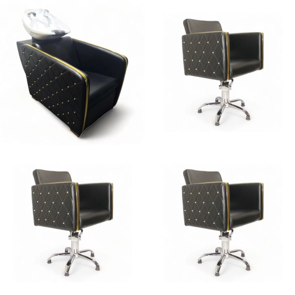 

Парикмахерская мойка Мебель Бьюти Голдиум, Раковина черная глубокая, кресла 3 шт, Голдиум