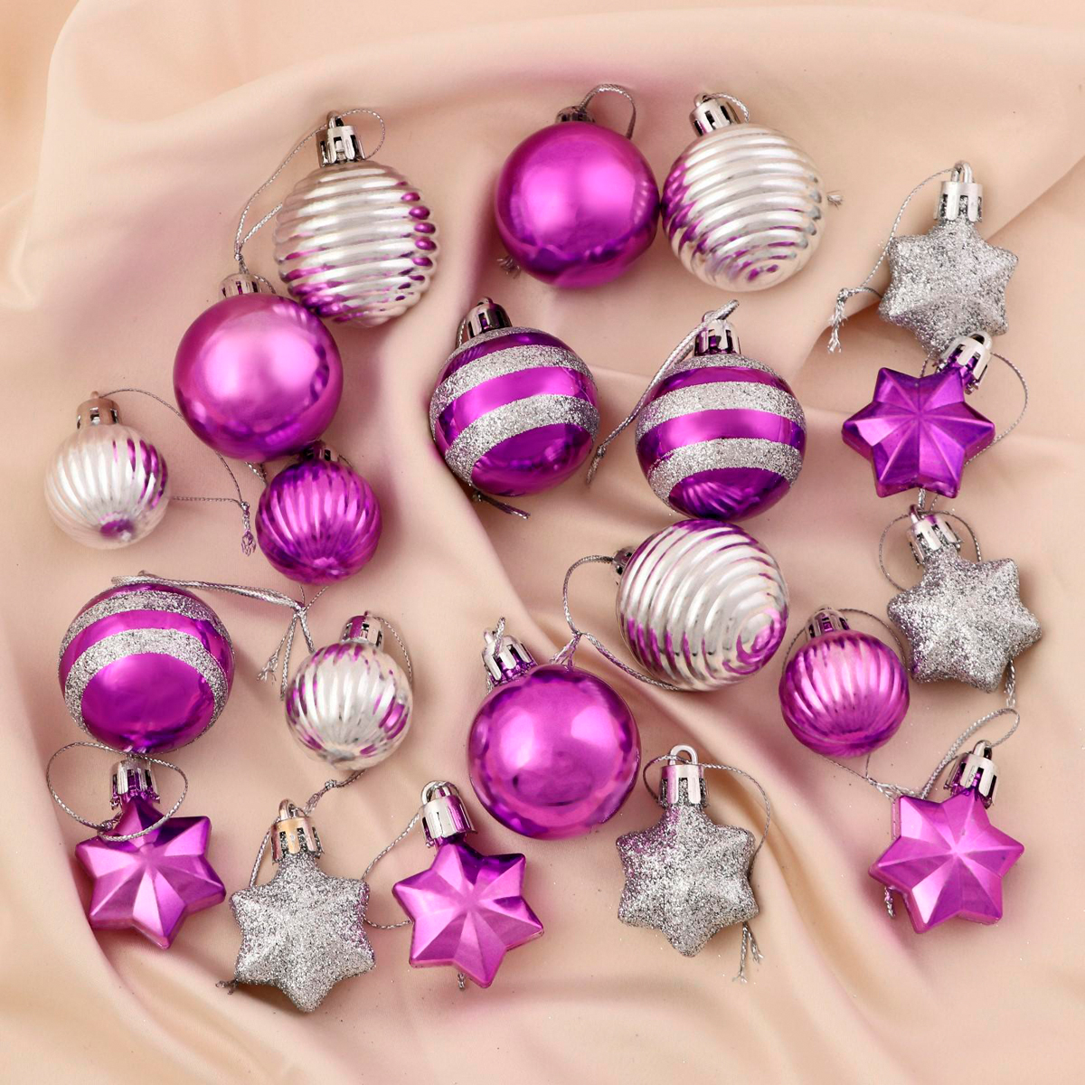 фото Набор елочных украшений зимнее волшебство серпантин, 21 шт, серебристо-фиолетовый