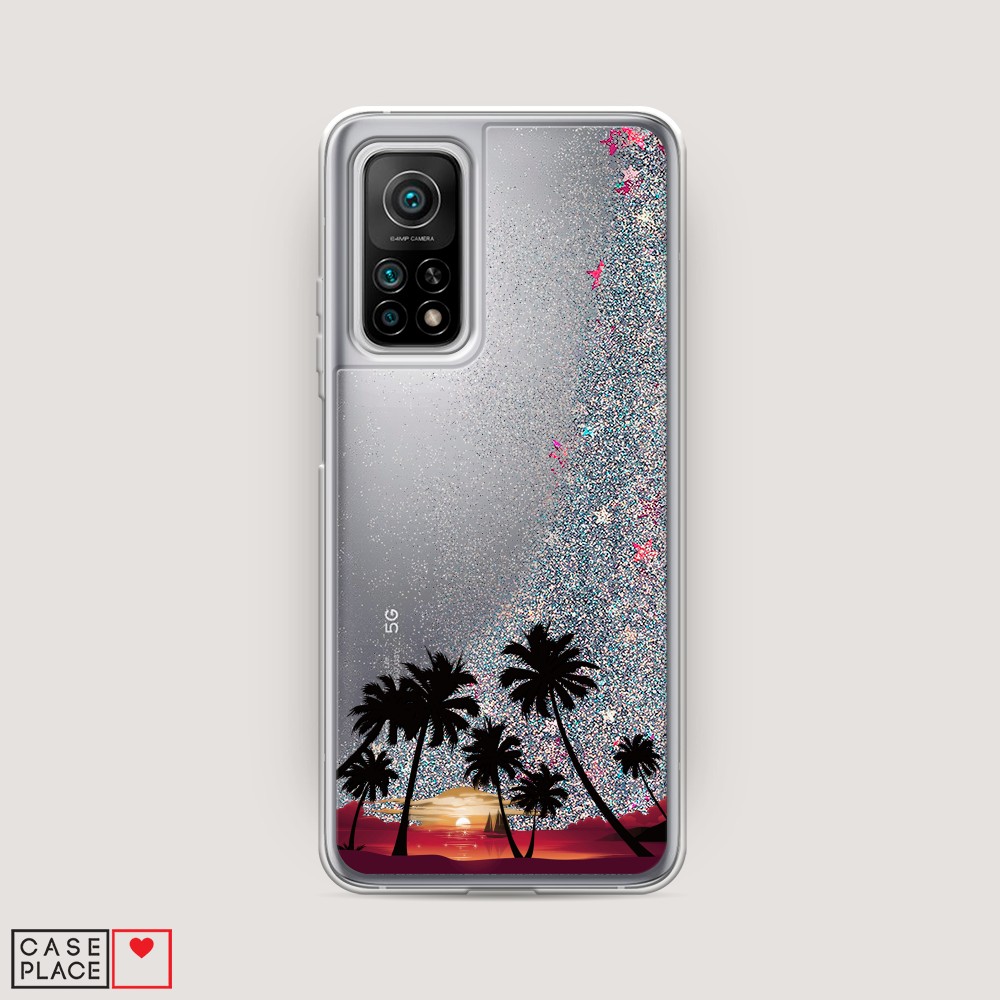 

Жидкий чехол с блестками "Закат и пальмы" на Xiaomi Mi 10T Pro