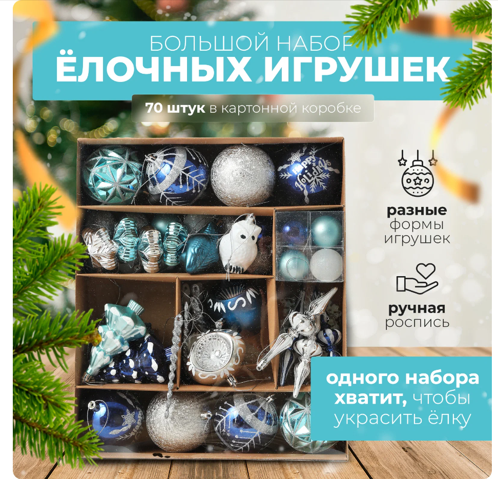 

Елочные игрушки SXLT Company 57493243790922800 70 шт, Голубой