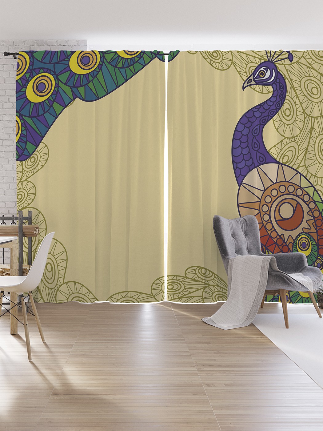 

Шторы под лён JoyArty "Важный павлин", серия Oxford DeLux, 340х265 см, Важный павлин