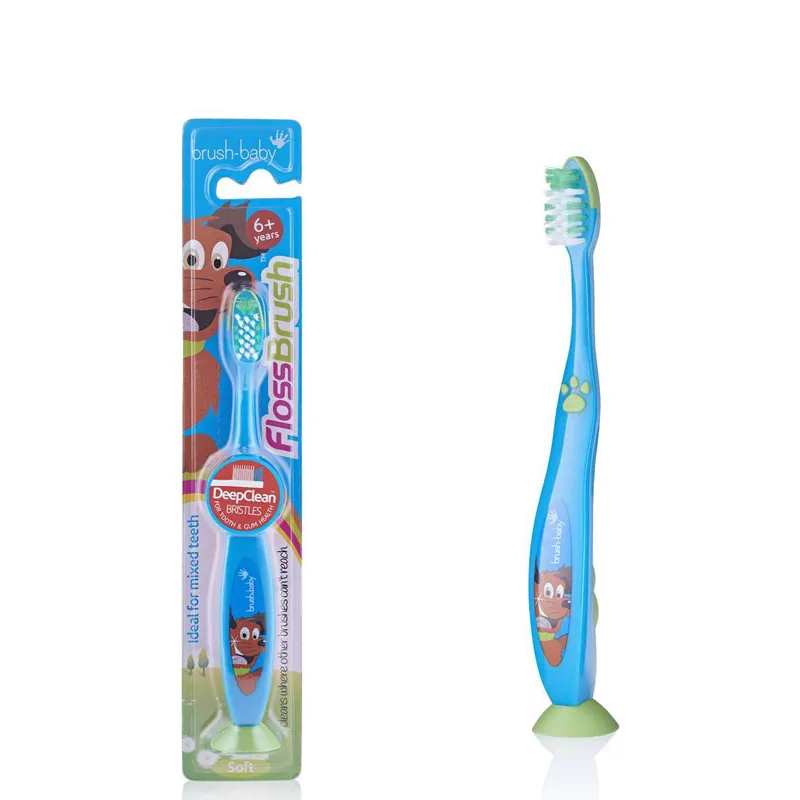 фото Зубная щетка brush baby flossbrush brb216 с присоской, голубая, от 6 лет brush-baby