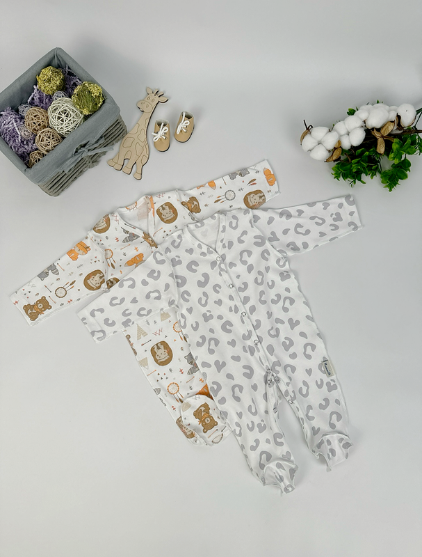 

Комбинезон детский МалышОК Кмб,Д,К2, белый, принт животные, 68, Кмб.Д.К2