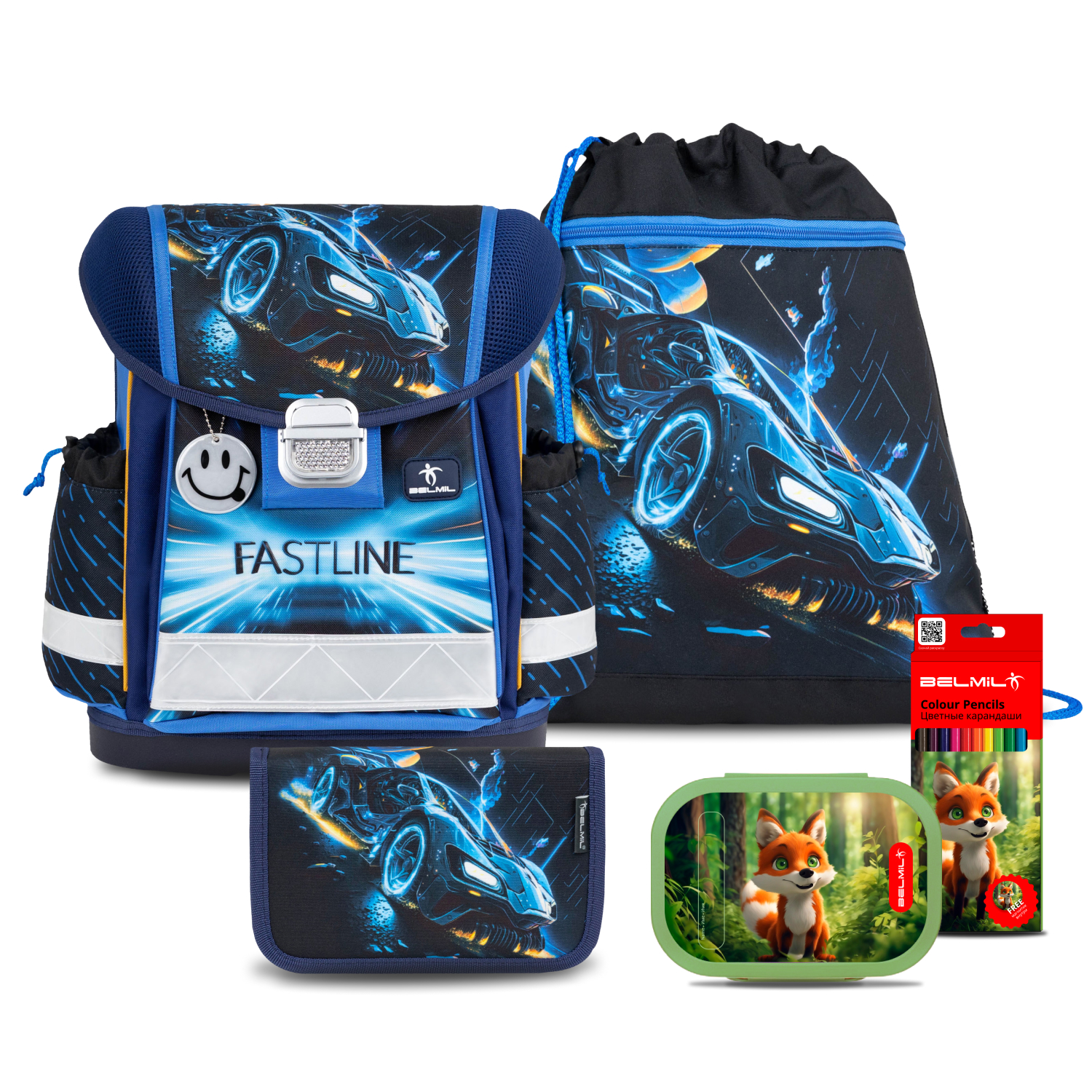 

Школьный ранец Belmil Classy Fastline с наполнением серия 403-13-A57-SET, Голубой, "Fastline" с наполнением