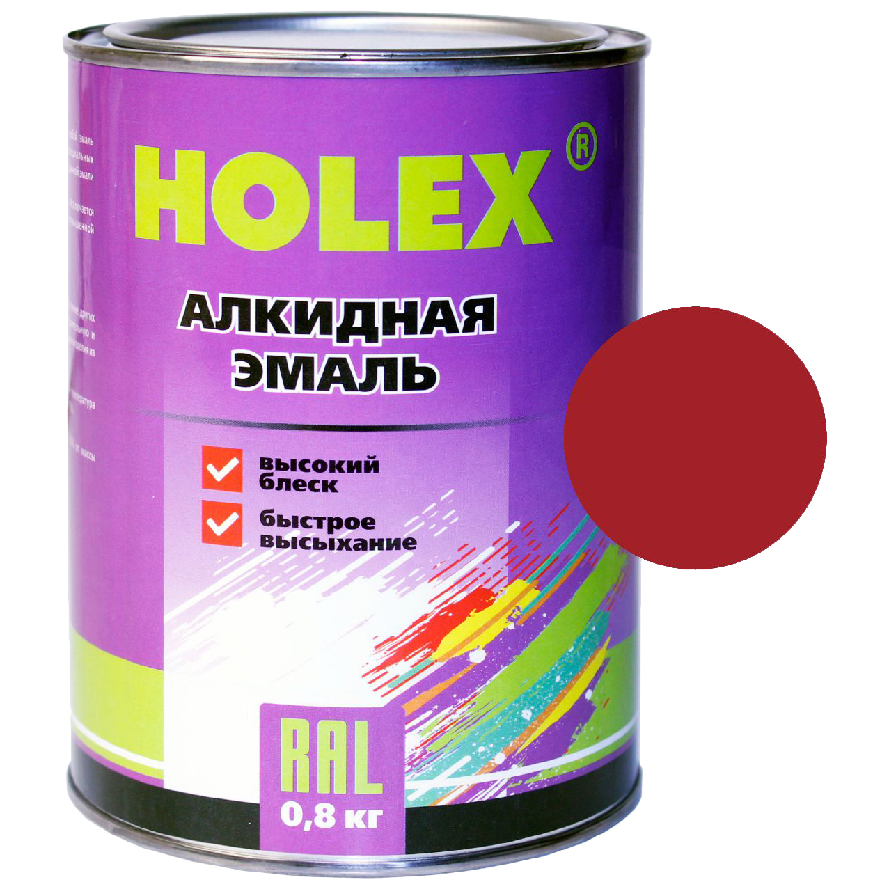 фото Эмаль автомобильная holex has-380600 3001 ral алкидная, красная, 0,8 кг.