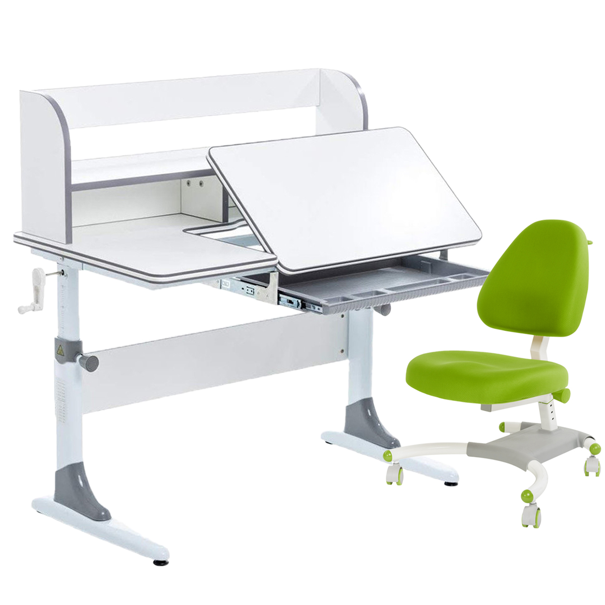 фото Комплект парта+кресло+органайзер anatomica smart-30 белый/серый с зеленым креслом figra