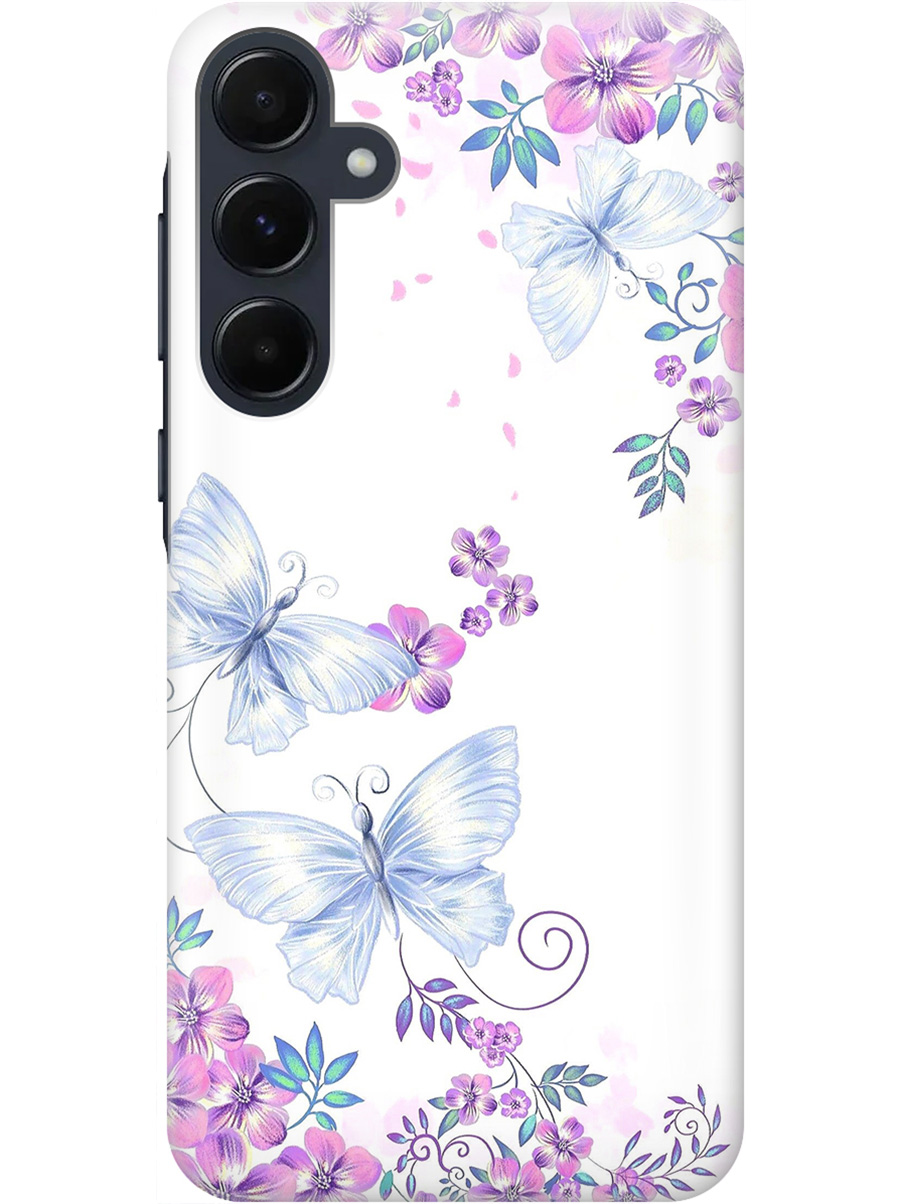 

Силиконовый чехол на Samsung Galaxy A35 с рисунком "Бабочки и фиалки", Белый;фиолетовый, 20012130