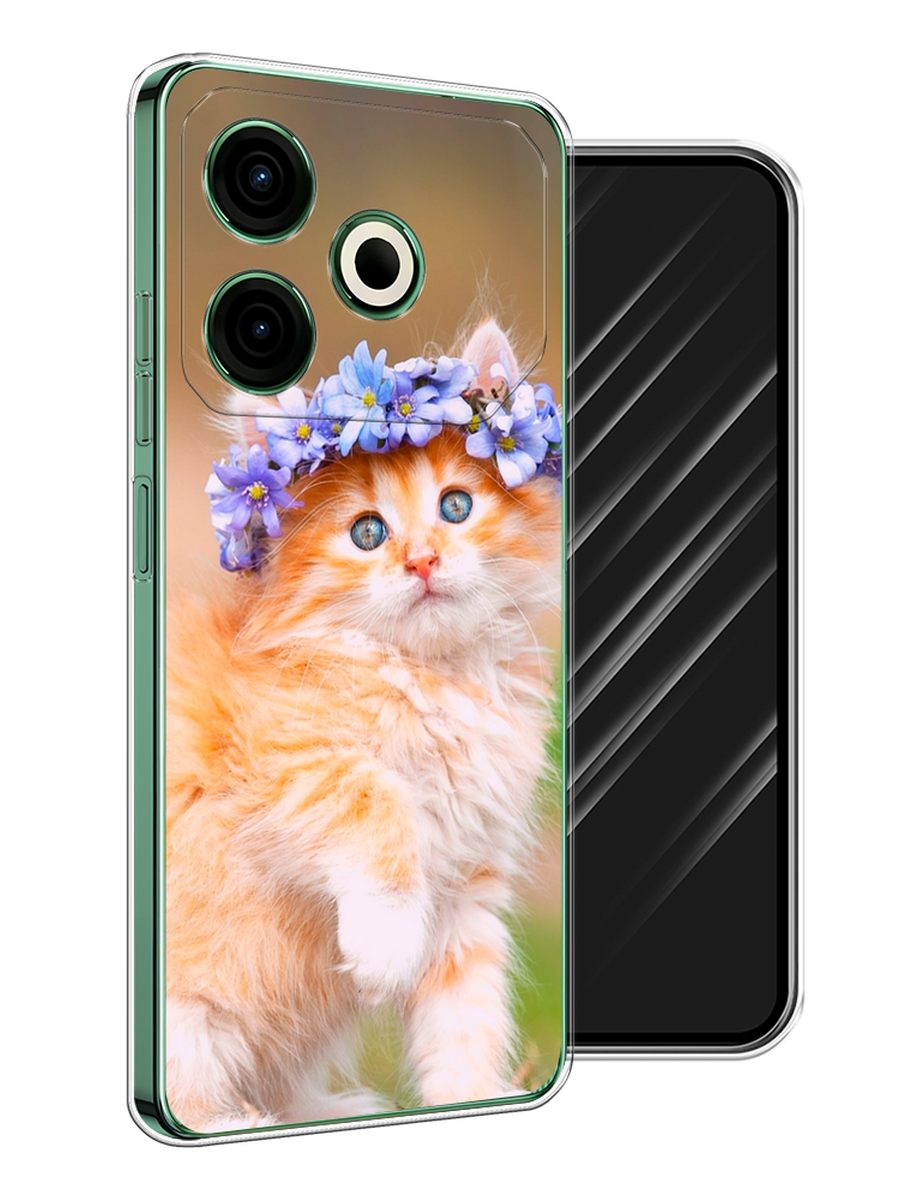 

Чехол Awog на Tecno Pova 6 Neo "Рыжий кот в венке", Коричневый;синий, 309050-1