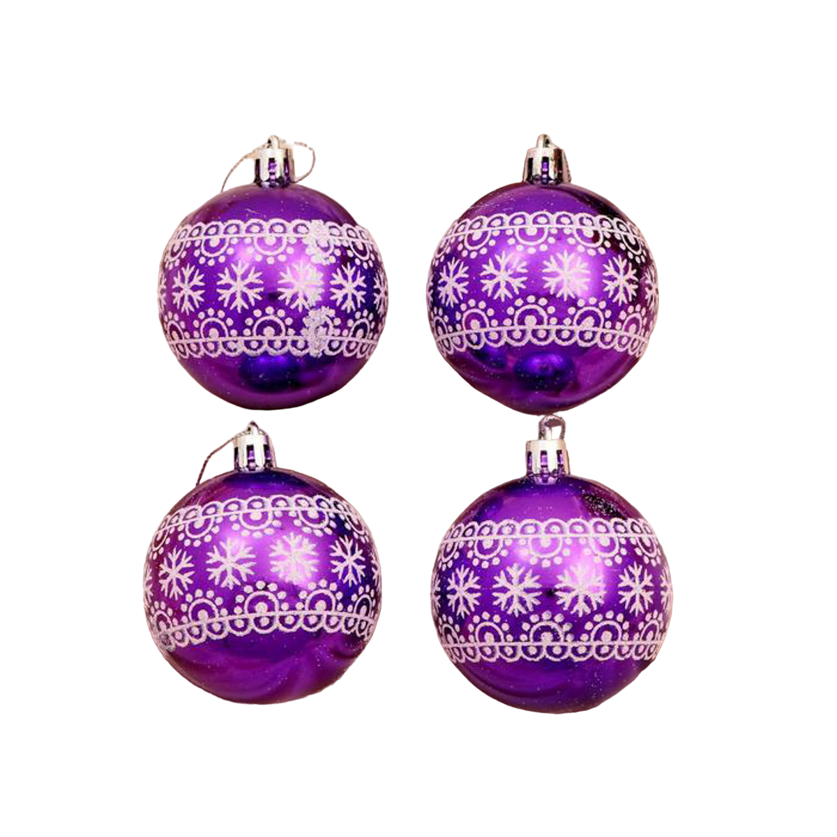 фото Набор елочных шаров зимнее волшебство кружева природы, d 6 см, 4 шт, фиолетовый