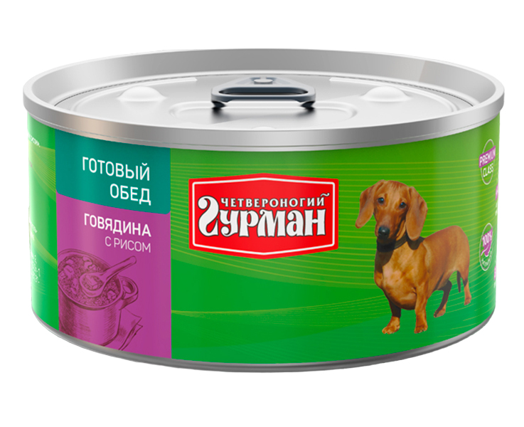 фото Четвероногий гурман консервы для собак готовый обед говядина с рисом 325 г nobrand