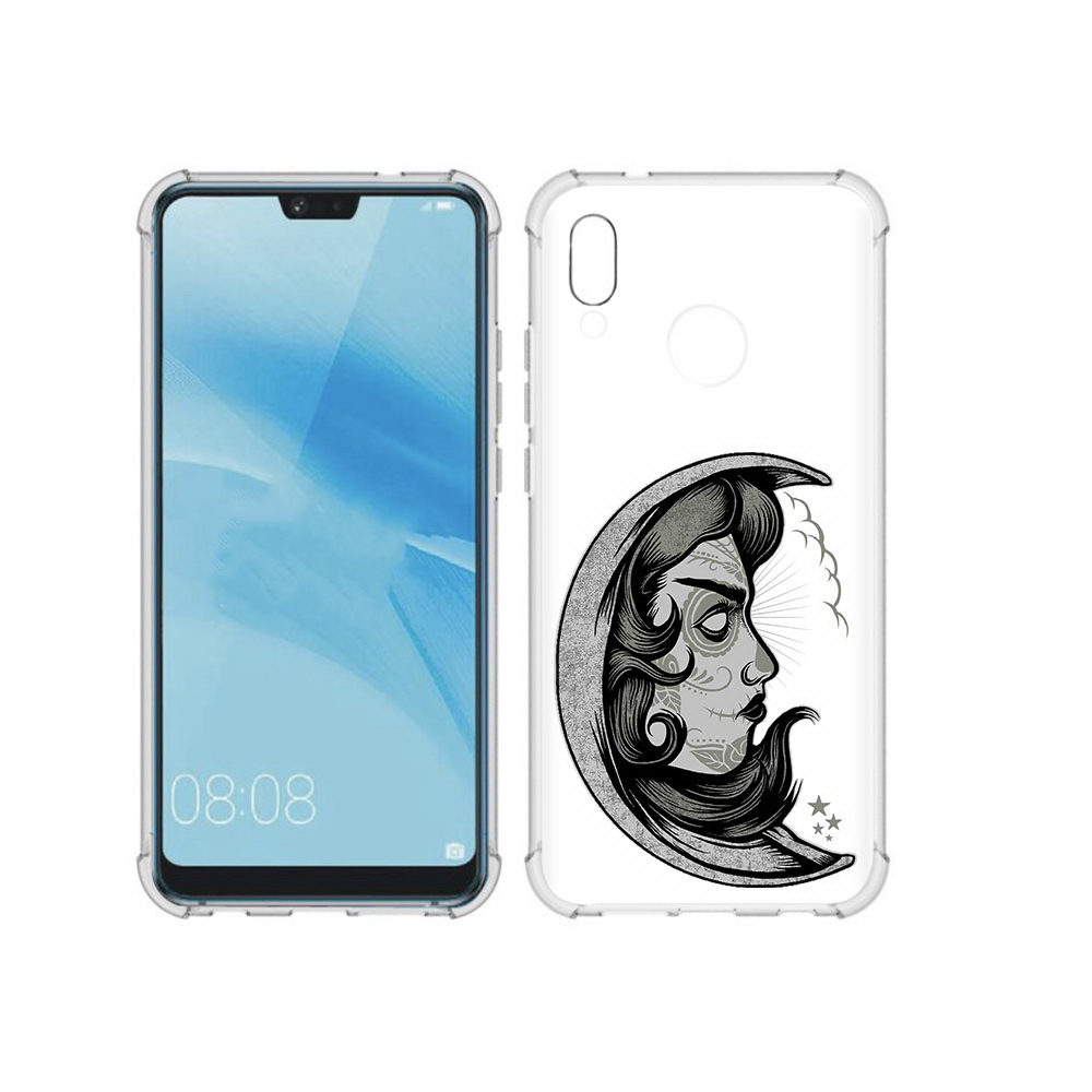 

Чехол MyPads Tocco для Huawei P20 Lite черно белая луна с лицом (PT130405.51.680), Прозрачный, Tocco