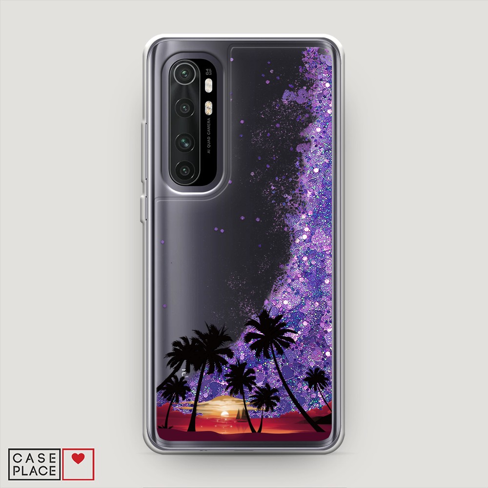 

Жидкий чехол с блестками "Закат и пальмы" на Xiaomi Mi Note 10 lite, 38492-1