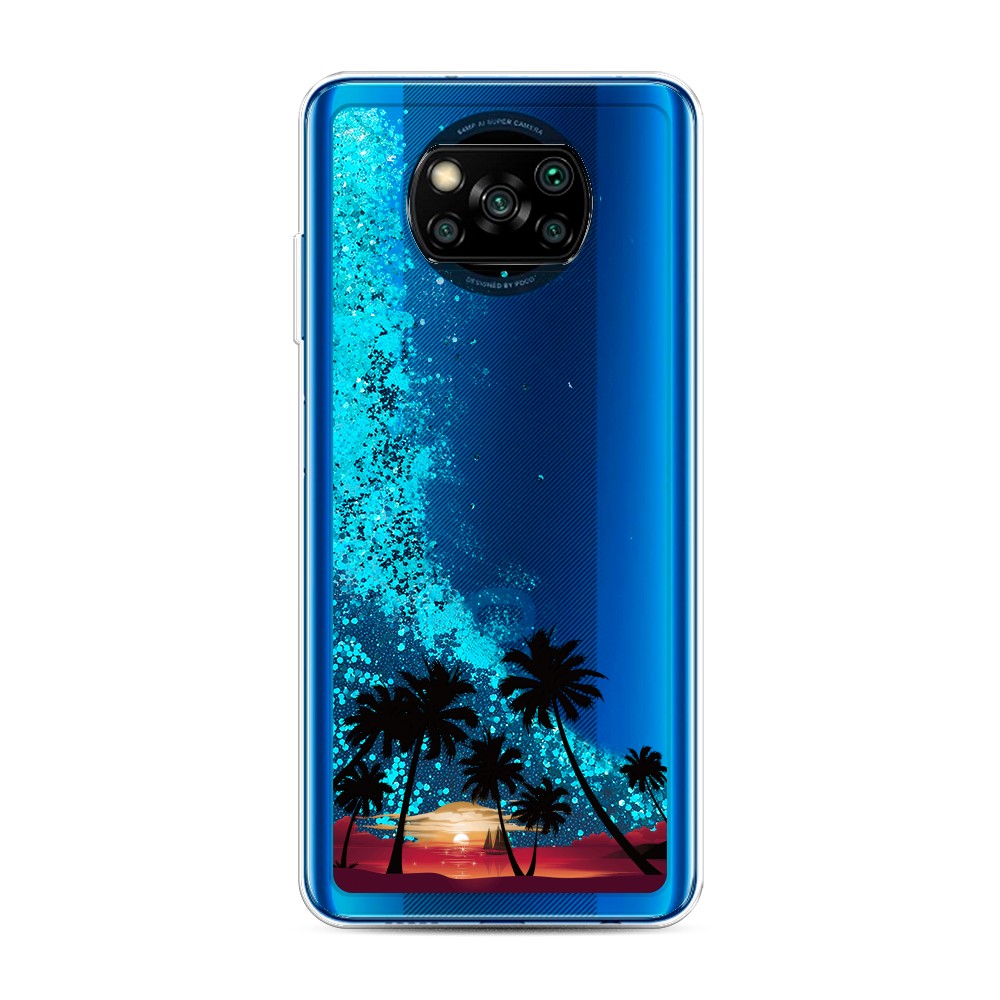 

Жидкий чехол с блестками "Закат и пальмы" на Xiaomi Poco X3 NFC, 39293-1