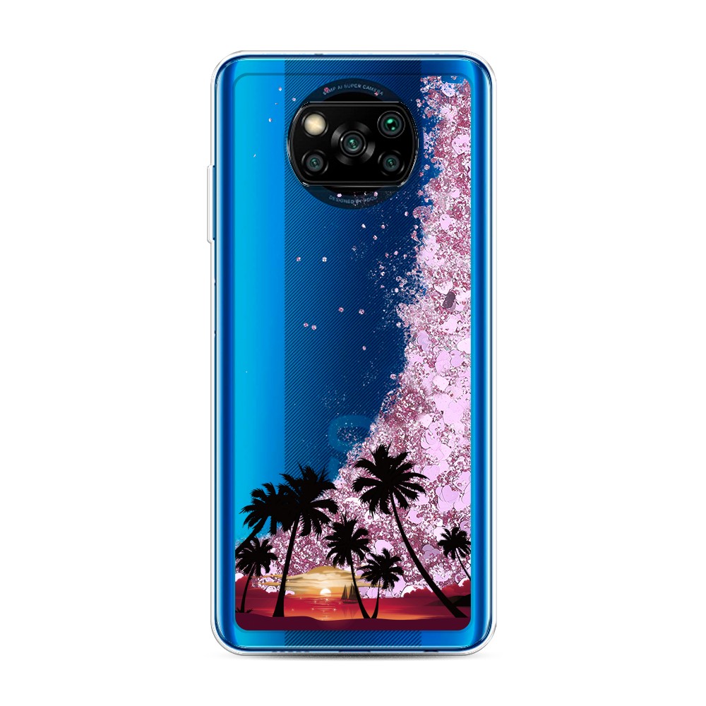 

Жидкий чехол с блестками "Закат и пальмы" на Xiaomi Poco X3 NFC, 39294-1