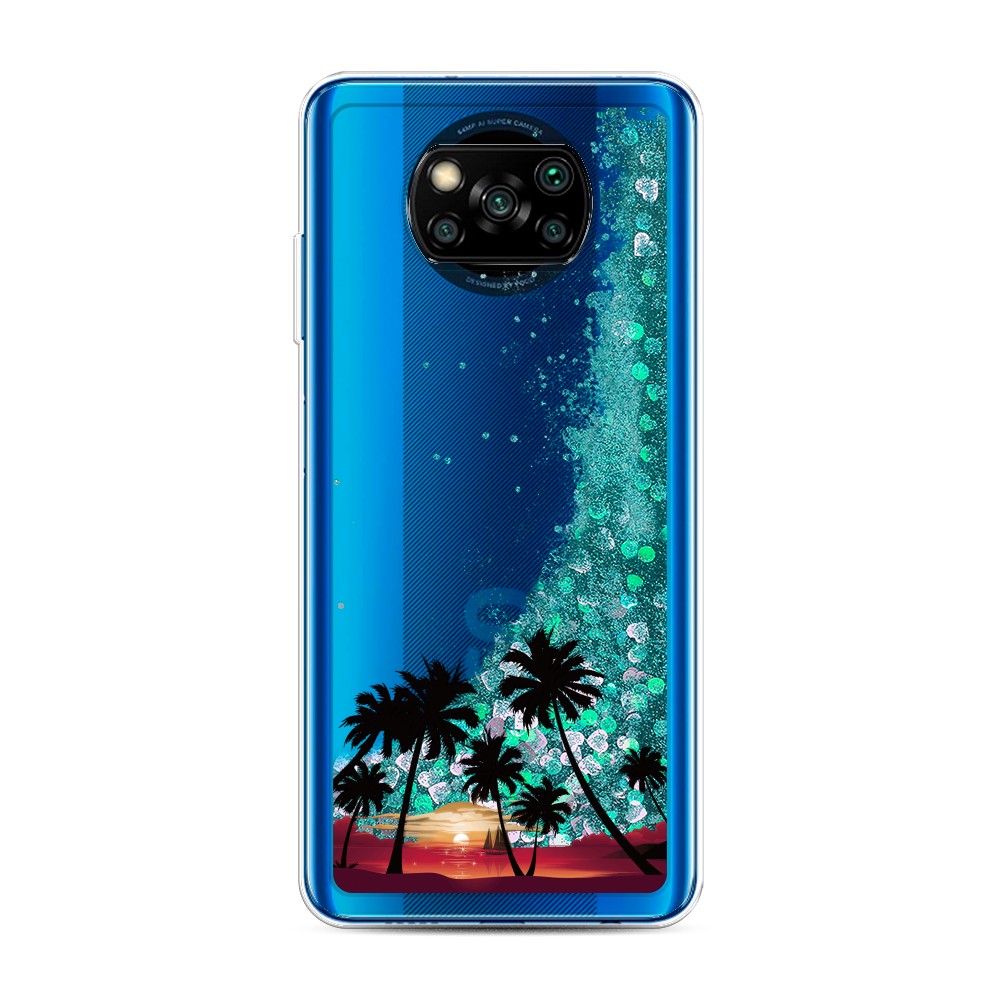 

Жидкий чехол с блестками "Закат и пальмы" на Xiaomi Poco X3 NFC, 39295-1
