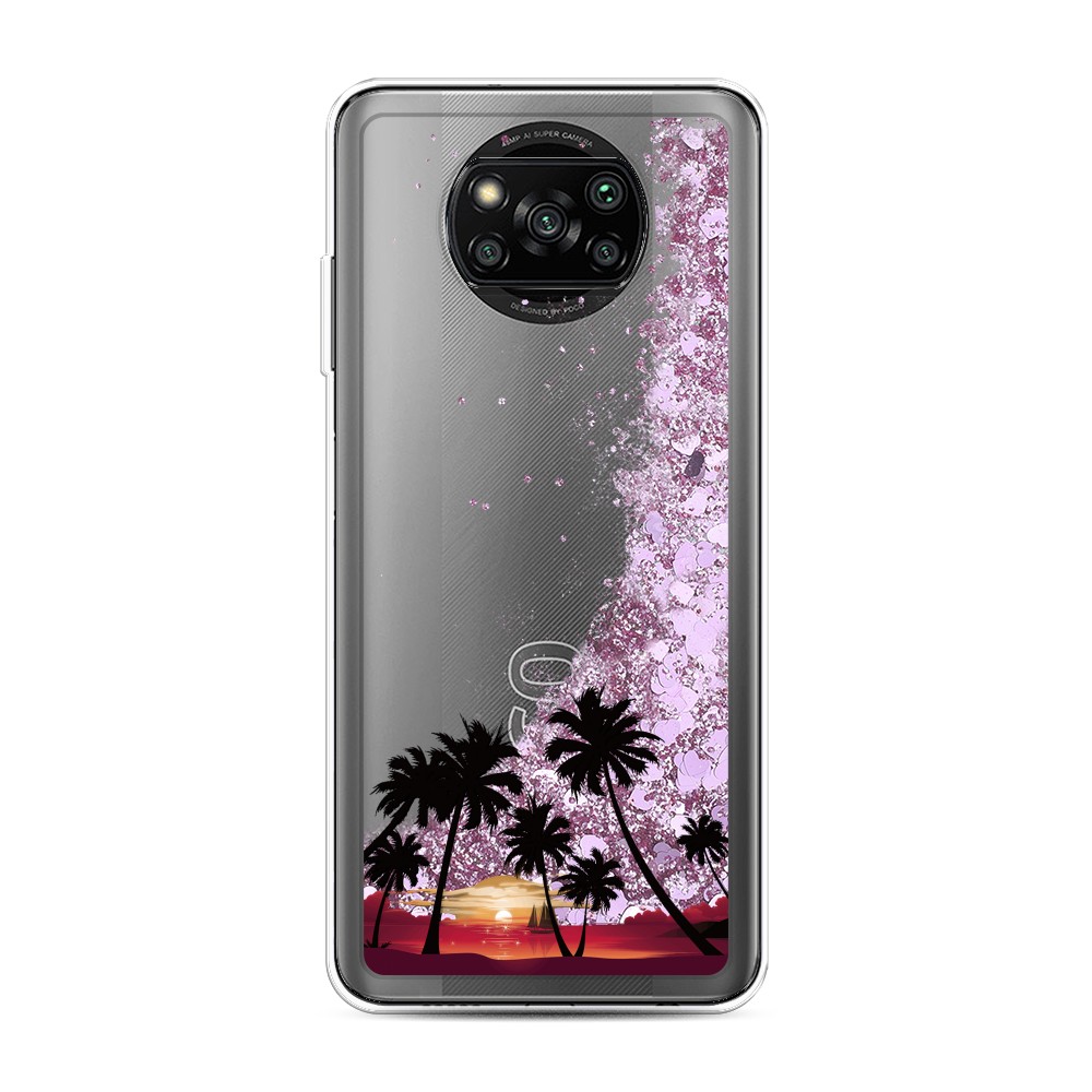 

Жидкий чехол с блестками "Закат и пальмы" на Xiaomi Poco X3 Pro, 310694-1