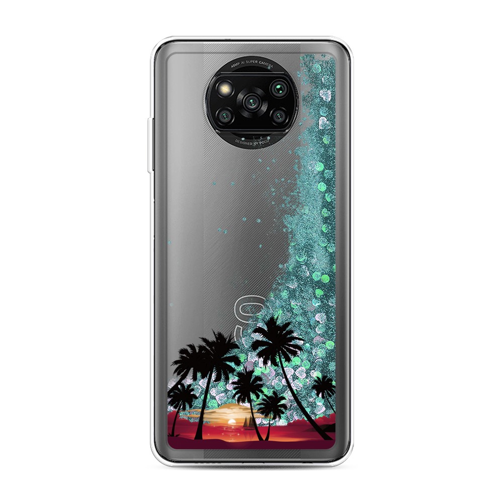 

Жидкий чехол с блестками "Закат и пальмы" на Xiaomi Poco X3 Pro, 310695-1