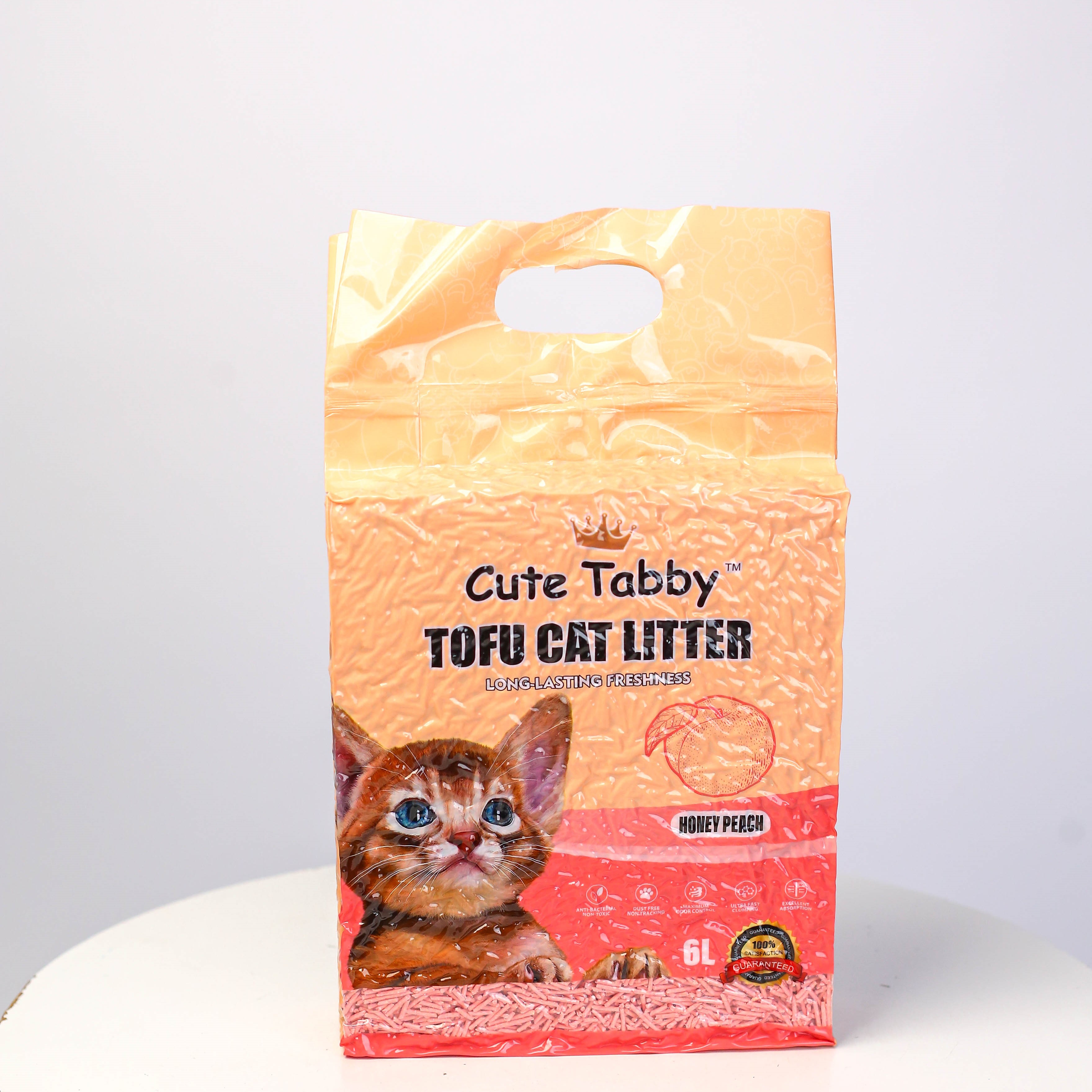 Комкующийся наполнитель Cute Tabby тофу, персик, , 6 л