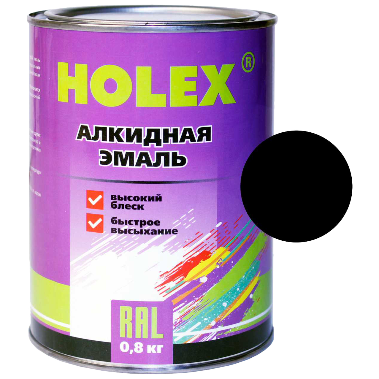 фото Эмаль автомобильная holex has-59076 601 черная, алкидная, 0,8 кг.