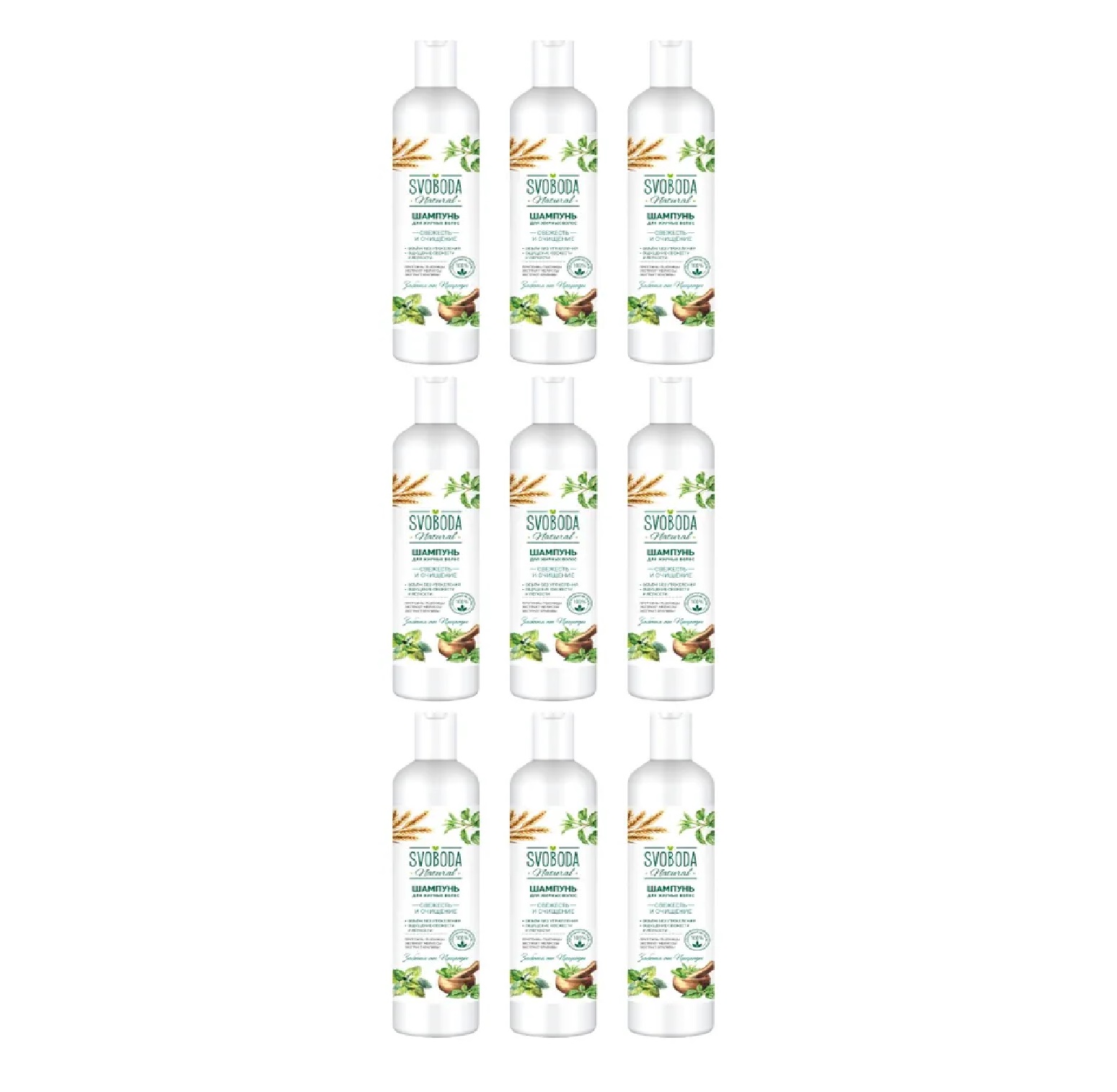 

Шампунь Свобода для жирных волос Мелисса крапива пшеница 430 мл 9 шт, Natural