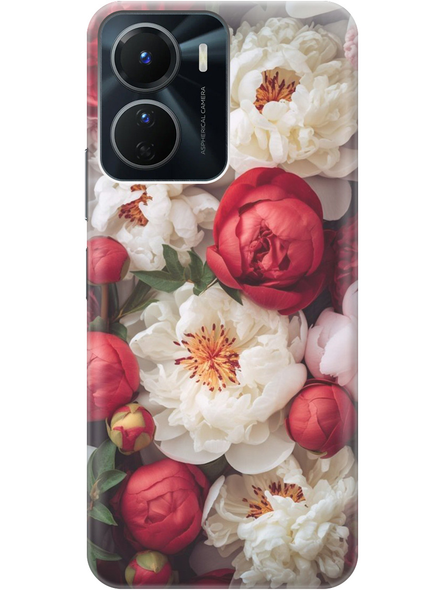 

Силиконовый чехол на Vivo Y16 с рисунком "Красно-белые пионы", Белый;красный, 20000232